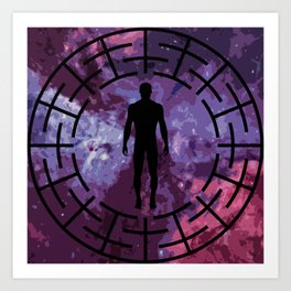 Black labyrinth man silhouette Art Print | Universe, Time, Labyrinth, Black, Graphicdesign, Man, Blue, Life, Purple, Circle 