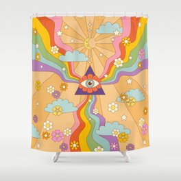 retro hippie boho rainbow print  Shower Curtain | Sun, Trippy, Digital, Seventies, Psychodelic, 70S, Lsd, Floral, Painting, Mushroom 