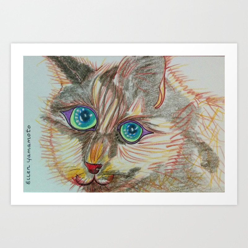 Cat Cat Art Eyes Cat Eyes Green Eyes Blue Eyes Art Print By
