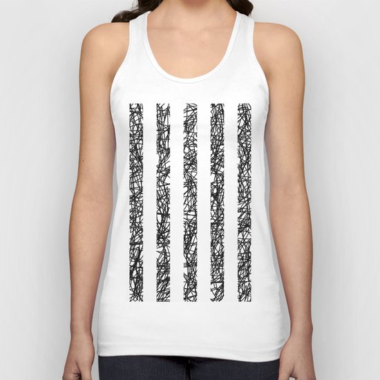 Scribble Bars - Abstract, stripy, stripey, black ink scribbles pattern, black and white Unisex Tank Top