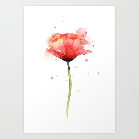 Red Poppy Watercolor Flower Floral Art Print