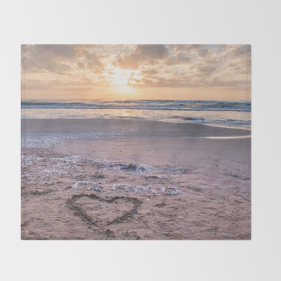 Love Note Te Amo With The Heart Drawing On The Beach At Sunrise Throw Blanket By Vivvismak Society6