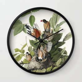 American Robin from Birds of America (1827) by John James Audubon etched by William Home Lizars Wall Clock