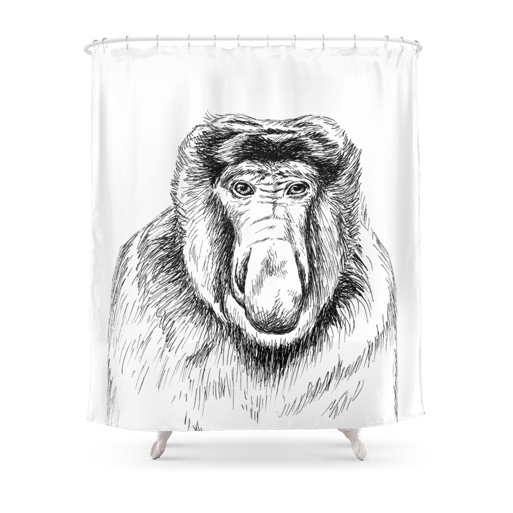 Proboscis Monkey Drawing Shower Curtain by rachelibenaharon