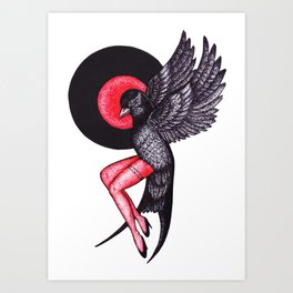 Bird Lady Dotwork  Art Print
