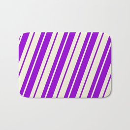 [ Thumbnail: Dark Violet & Beige Colored Pattern of Stripes Bath Mat ]