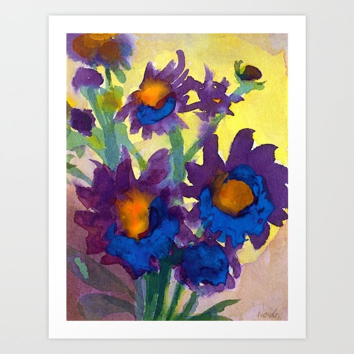 'Blue Violets in Vase' still life painting by Emil Nolde Art Print