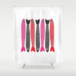 ANCHOVIES Graphic Pink Red Black Fish Shower Curtain