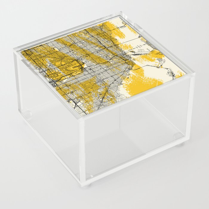 Miami Artistic Map - Yellow Collage Acrylic Box