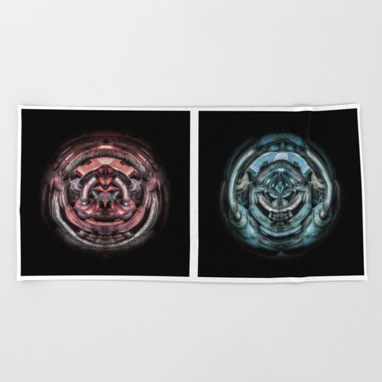 The caterpillar machinery red and cyan brothers Beach Towel