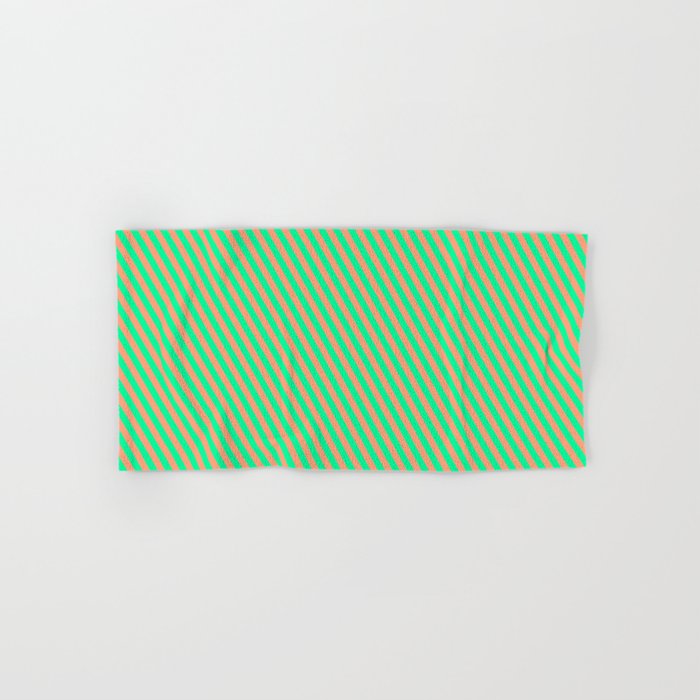 Green and Light Salmon Colored Lines Pattern Hand & Bath Towel