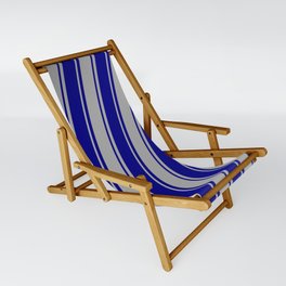 [ Thumbnail: Dark Grey and Blue Colored Pattern of Stripes Sling Chair ]