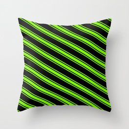 [ Thumbnail: Black & Green Colored Pattern of Stripes Throw Pillow ]