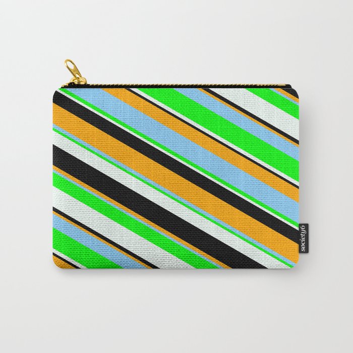 Orange, Light Sky Blue, Lime, Mint Cream & Black Colored Pattern of Stripes Carry-All Pouch