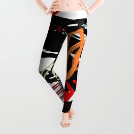 Abstract Red Black Gray and White  Circular Art Design Leggings