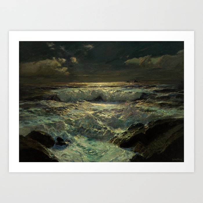 The Longships Light nautical landscape painting by Julius Olsson Art Print