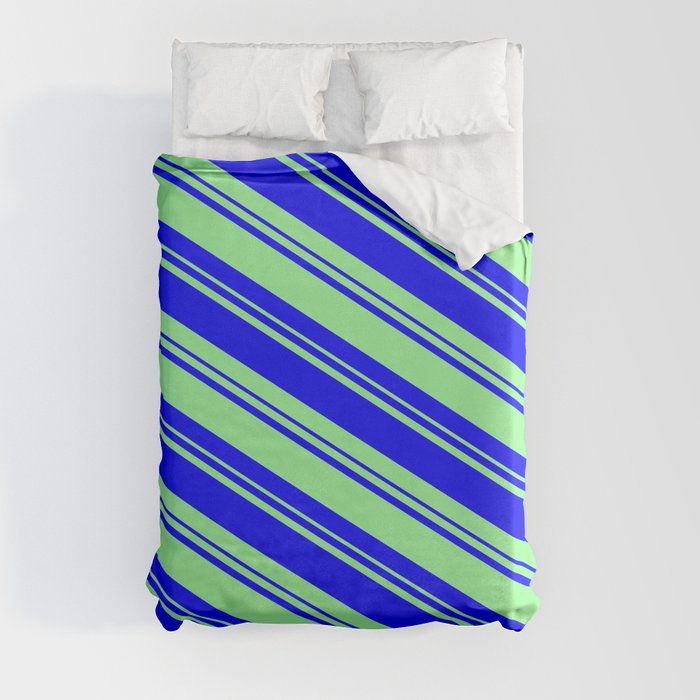 Blue and Green Colored Lines/Stripes Pattern Duvet Cover