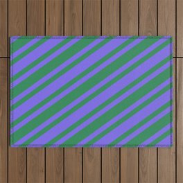 [ Thumbnail: Sea Green & Medium Slate Blue Colored Pattern of Stripes Outdoor Rug ]