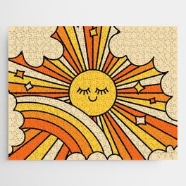 The Happiest Sun Retro Groovy 70s Orange Yellow Jigsaw Puzzle