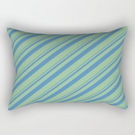 [ Thumbnail: Blue and Dark Sea Green Colored Lined/Striped Pattern Rectangular Pillow ]