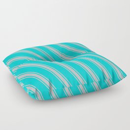 [ Thumbnail: Dark Turquoise and Grey Colored Stripes/Lines Pattern Floor Pillow ]