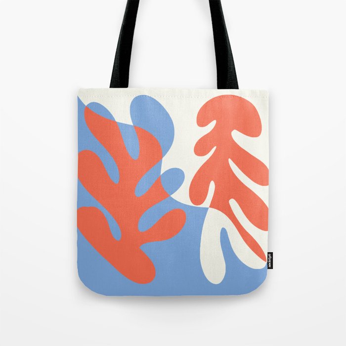 Abstract Matisse Organic Leaves Shapes \\ Orange & Denim Blue Tote Bag