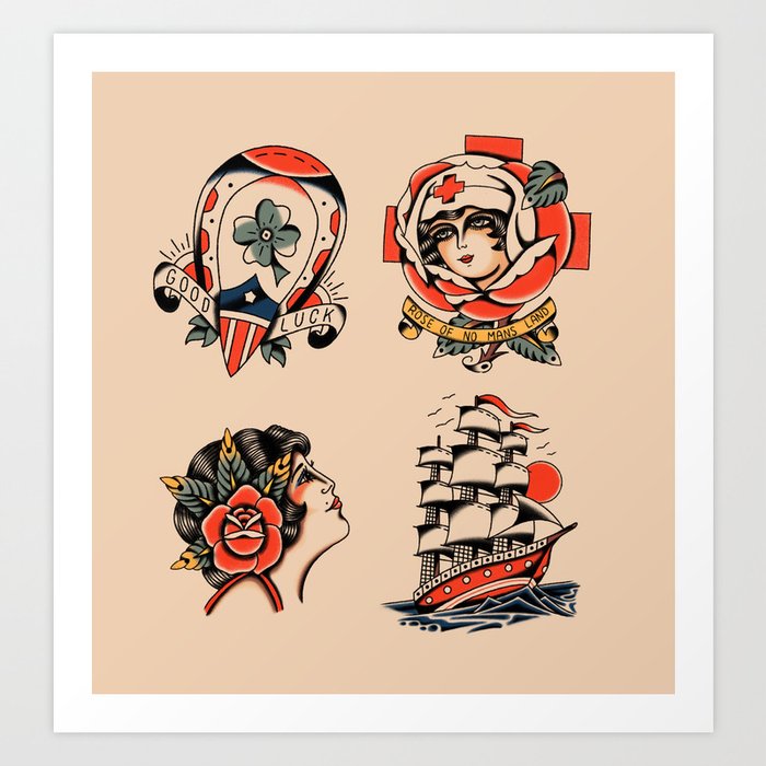 American traditional 4 flash Art Print by American traditional tattoo