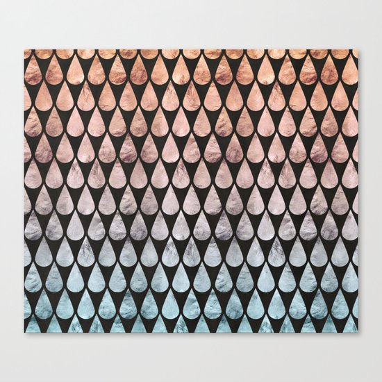 Iridescent raindrops rainbow black gradient Canvas Print