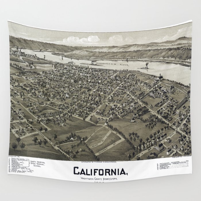 California-Pennsylvania-1902 vintage pictorial map Wall Tapestry