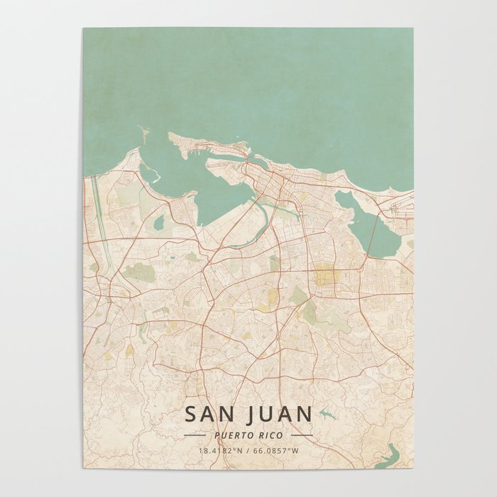 San Juan, Puerto Rico - Vintage Map Poster