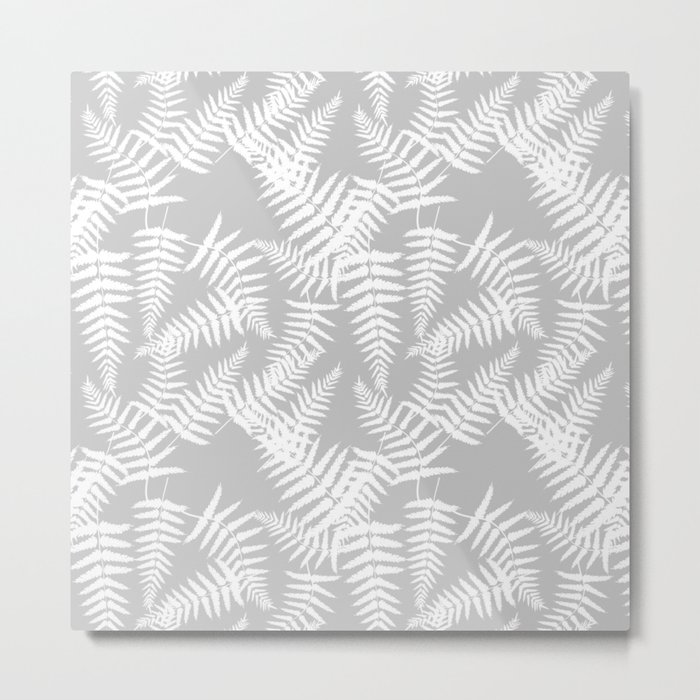 Light Grey And White Fern Leaf Pattern Metal Print