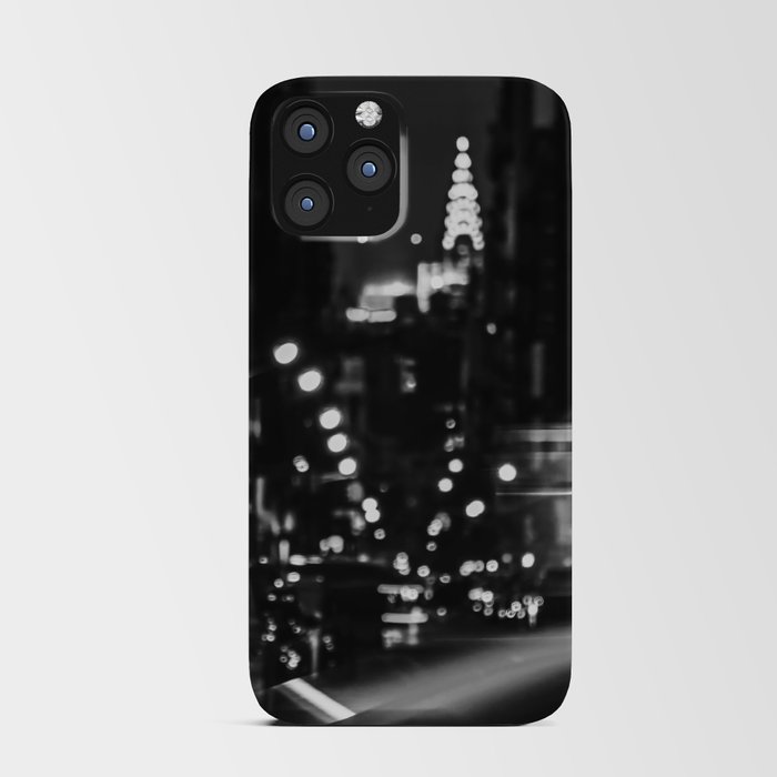 New York City Manhattan skyline at night in SoHo black and white iPhone Card Case