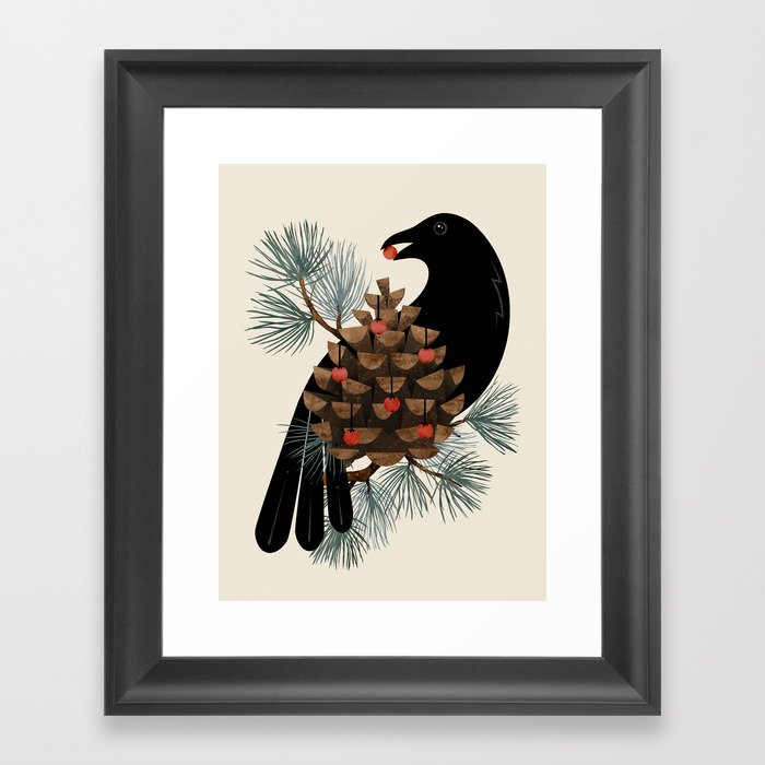 Bird & Berries Framed Art Print