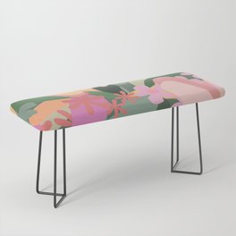 Floral Jungle Colorful Art Design Pattern in Light Green Pink and Orange  Bench