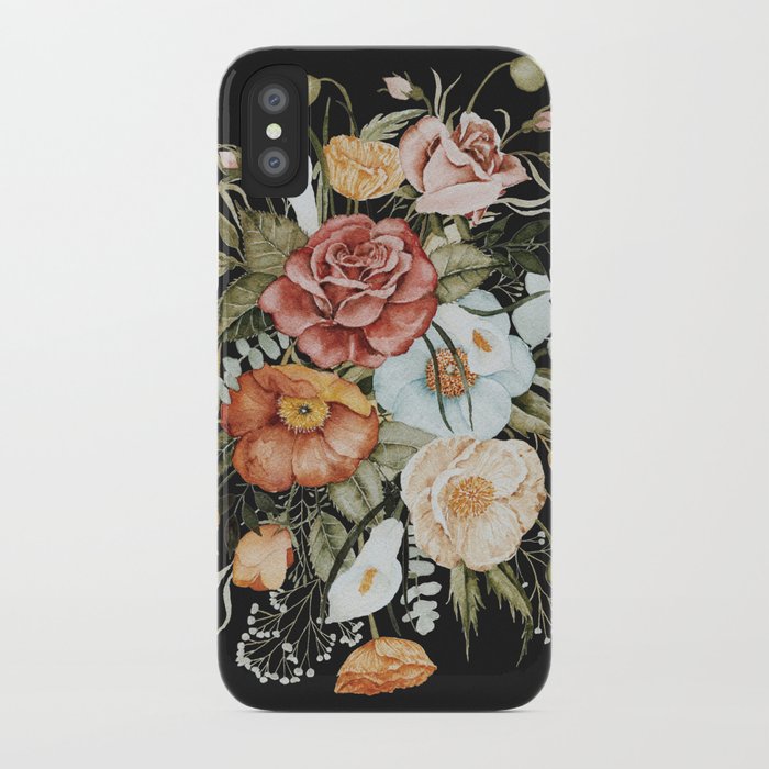 roses and poppies bouquet on charcoal black iphone case