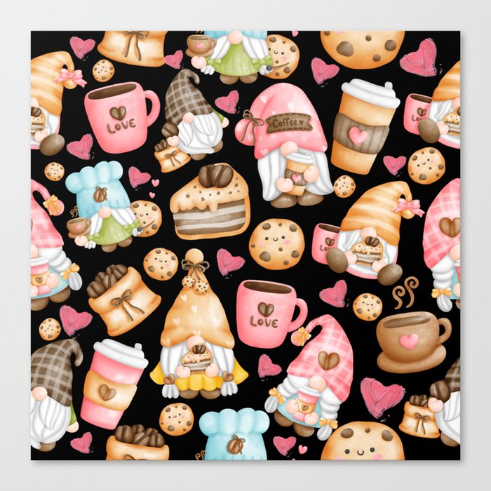 Valentine coffee gnomes seamless pattern Canvas Print