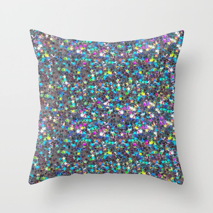 Sparkle Confetti Stars | Multi-color with Silver Tint | Throw Pillow