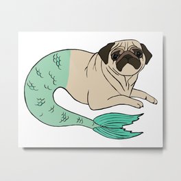 Merpug Metal Print | Digital, Mermaid, Animal, Graphite, Ink Pen, Nautical, Fish, Funny, Comic, Dog 