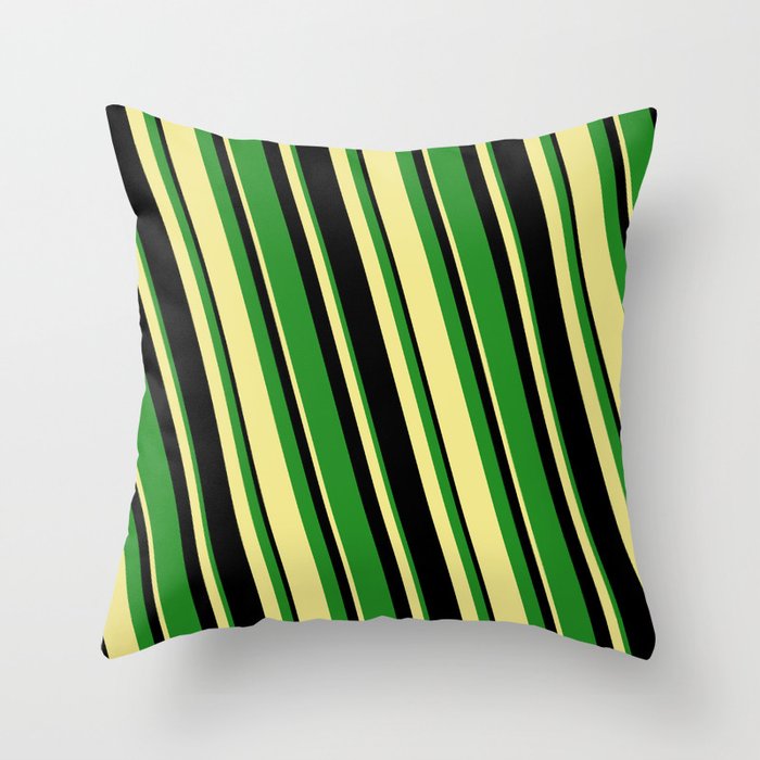 Black, Forest Green, and Tan Colored Stripes Pattern Throw Pillow