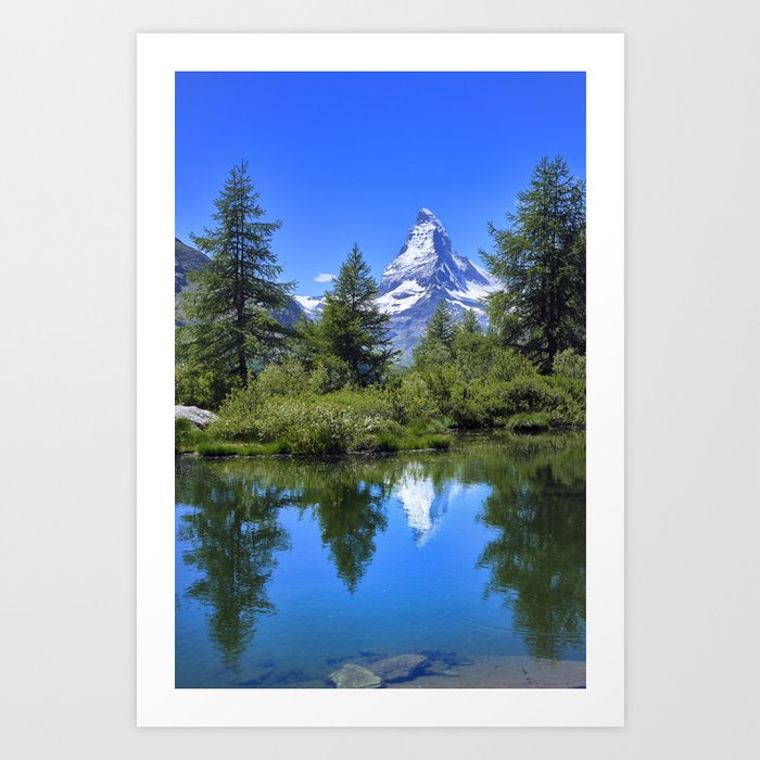 Matterhorn, 4.478 meters. Grindjisee lake. Switzerland Alps Art Print