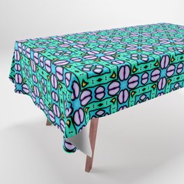 Modern abstract geometrical pattern in lavender, black, yellow, purple, turquoise blue, light green, turquoise Tablecloth