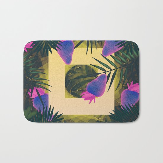Neon Strawberries in the Night #2 Bath Mat