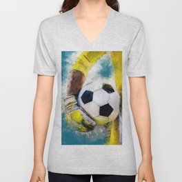 Football watercolor sport art #football #soccer V Neck T Shirt