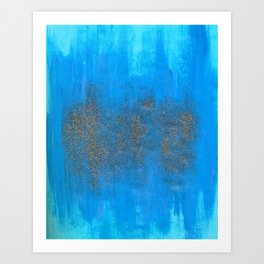Serene Blue Brushstrokes with Glitter Abstract Art Print