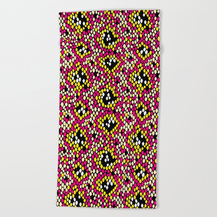 Snakeskin Pattern (Hot Pink and Yellow) Beach Towel