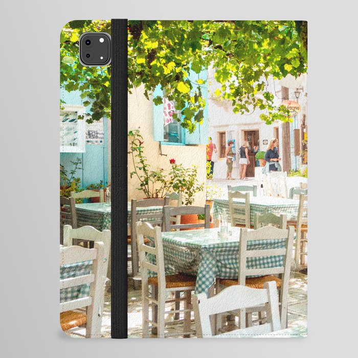 Greek Restaurant | Dinner in the Mediterranean |  Summer and Travel Photography | Happy Colorful vibes iPad Folio Case