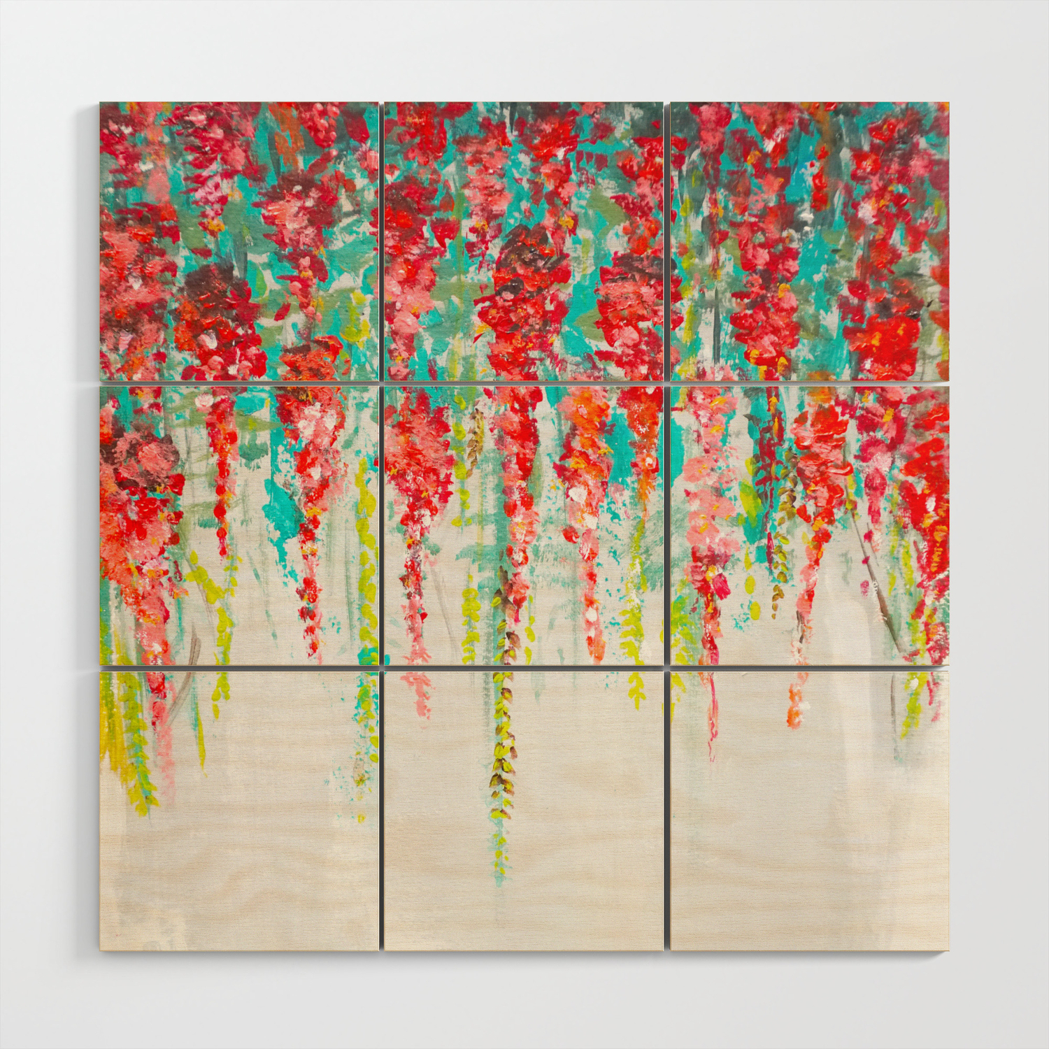 Coral Flowers Painting Cascading Flower Floral Art Abstract Wood Wall Art By Myartspacepr Society6