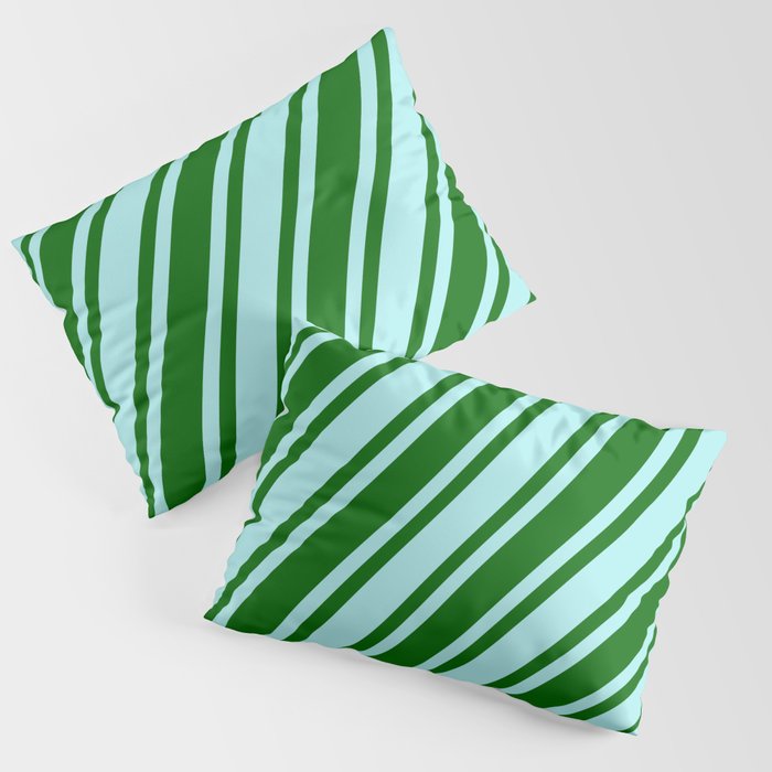 Dark Green & Turquoise Colored Lined Pattern Pillow Sham