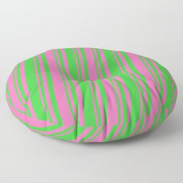 [ Thumbnail: Hot Pink & Lime Green Colored Striped/Lined Pattern Floor Pillow ]
