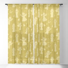 Christmas Pattern Yellow Angel Carol Holly Sheer Curtain